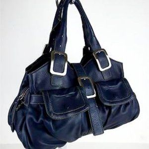 Cole Haan Navy Blue Pebbled Leather Satchel